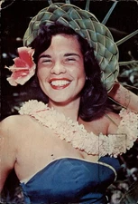 Honolulu HI Island girl Aloha coconut hat carnation lei mailed 1968 postcard