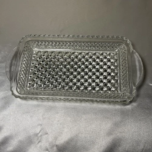 Vintage MCM Diamond Point Glass Relish Tray Anchor Hocking 5” x 9.75”