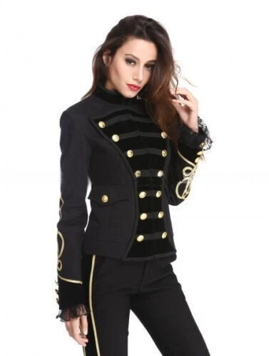 Military Style Coat Womens Gothic Military Coat In Black 2024 With Free Shipping - Image 2 of 3