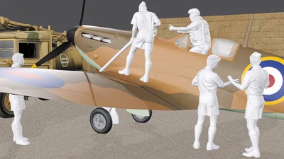 3DJSON WWII RAF - Malta - Spitfire Pilot - Ground Crew - 5 Figuren Set