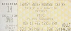 KISS 1995 "KISS MY ASS" AUSTRALIAN TOUR CONCERT TICKET