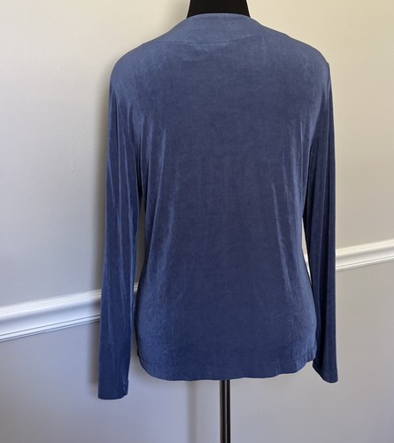 Chico's Travelers Pant Suit Women's Size 2 US Large Blue Knit Slinky Ruffles - Picture 5 of 12