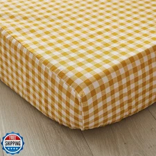 Brandream Baby Girl Crib Sheet Yellow Plaid Fitted Sheet Breathable Soft Stan