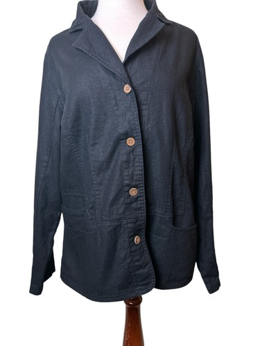 Woolrich Blazer Women Size XL Black Linen Blend Pockets Minimalist - Picture 2 of 11
