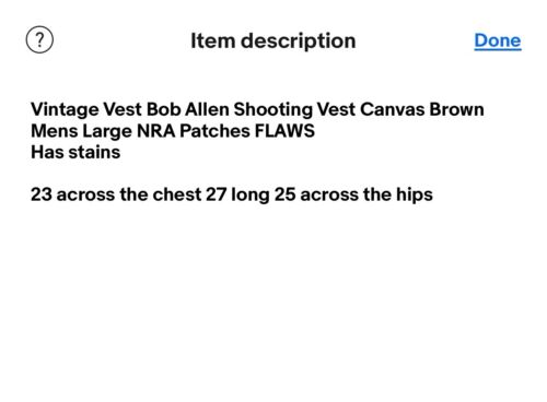 Vintage Vest Bob Allen Shooting Vest Canvas Brown Mens Large NRA Patches FLAWS - Picture 6 of 6
