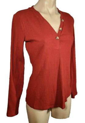 BNWT Womens Sz 18 Anko Copper Long Sleeve Rib Button Sleeve V Neck Top