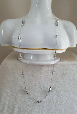Next Signed Long Silver Tone Chain Faux Grey Moonstone Layering Necklace  - Image 1 of 4