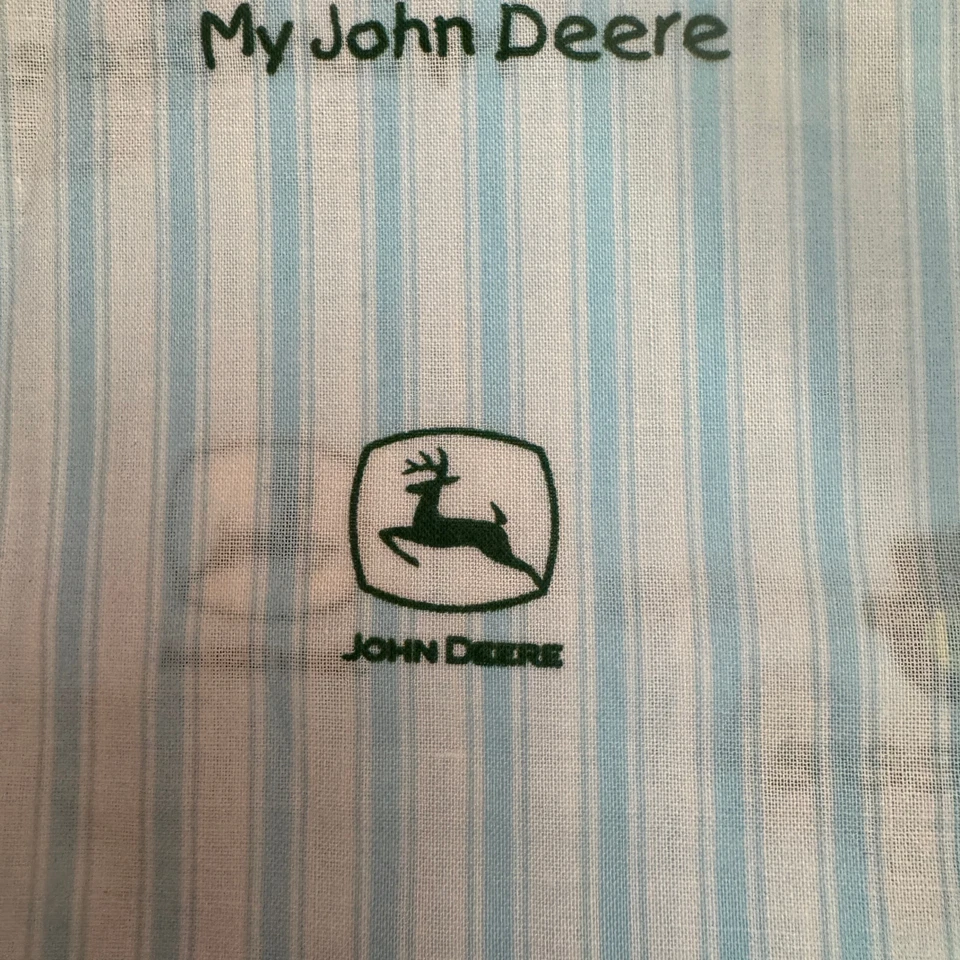 My John Deere Tractor Logo on Ticking Blue 14" Cotton Quilt Fabric Craft #917 - Image 3 of 4