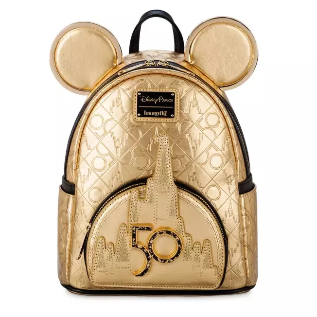 Walt Disney World 50th Anniversary Genuine Leather 24k Gold Loungefly  Backpack