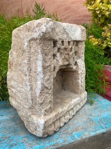 17th Antique Sandstone Hand Carved Alla Candle Holder Oil Lamp Holder 8.5 x 7'' - Picture 10 of 12