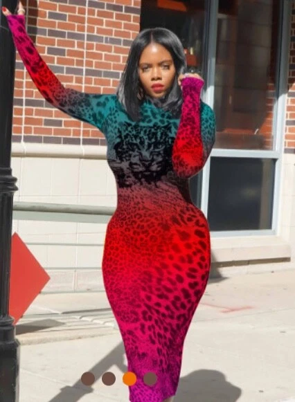 Womens long sexy bodycon colorful leopard dress for every occasion!