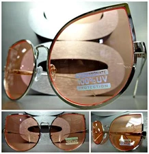 OVERSIZED VINTAGE RETRO CAT EYE Style SUNGLASSES Huge Big Silver Frame Pink Lens