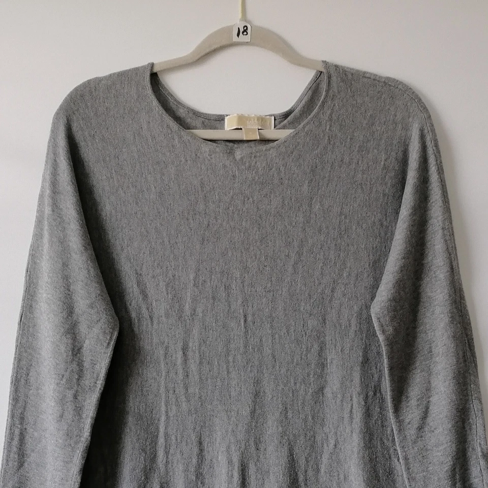 Suéter Pullover Michael Kors Mujer Gris Dobladillo Alto Bajo Cuello Redondo Talla Pequeña Foto 3 de 4