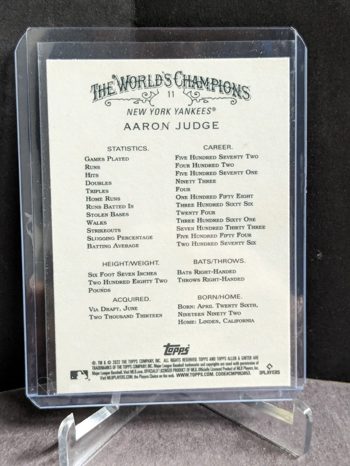 2022 Topps Allen & Ginter #11 Aaron Judge - Image 2 of 2