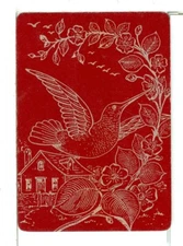 Single Playing Card Vintage Antique Lacquer "Hummingbird" HU-1-1 H, Red/Silver