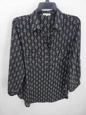 Pleione Anthropologie Top Womens Small Black Ivory Aztec Tribal Print Artsy Boho