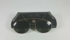 Vintage Bugle Boy Gold Metal Clip-On Sunglasses Aviator Style With Case 