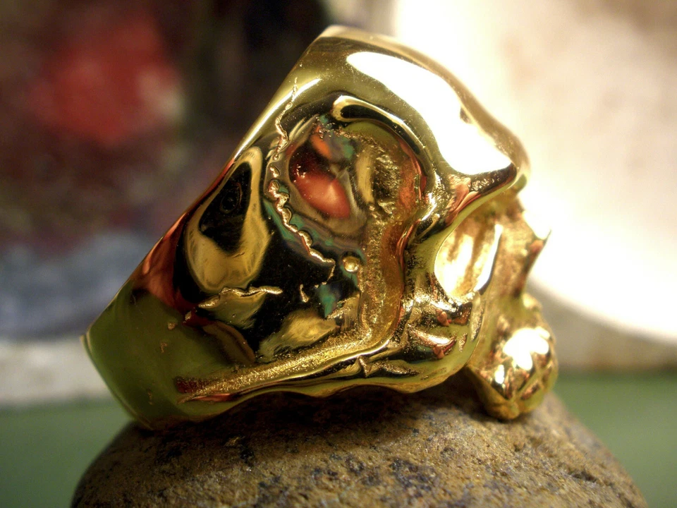 Gold Skull Ring, Gold Plated Sterling Silver Ring, Skull Ring, Bikers Ring - Image 3 of 4