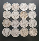 Lot Of 16, 90% Silver Mercury Dimes, Various Years, Mintage, And Conditions