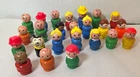 Vintage Wooden Little People Figures Lot Of 24 Dog, Pan on Head, Angry Freckles