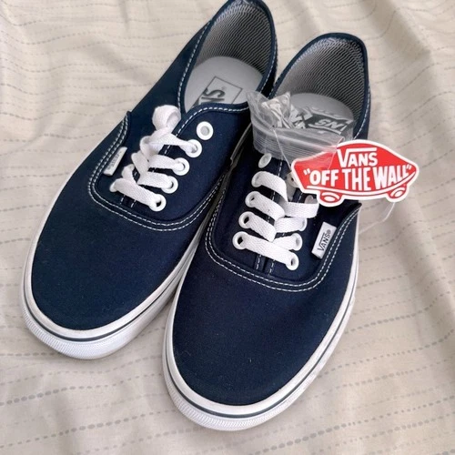 NWT Vans Dark Blue Canvas Shoes with White Accents Women's size 8.5