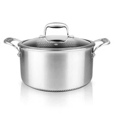 NutriChef 5qt Round Stew Pot w/Glass Lid Triply Stainless Steel Cookware