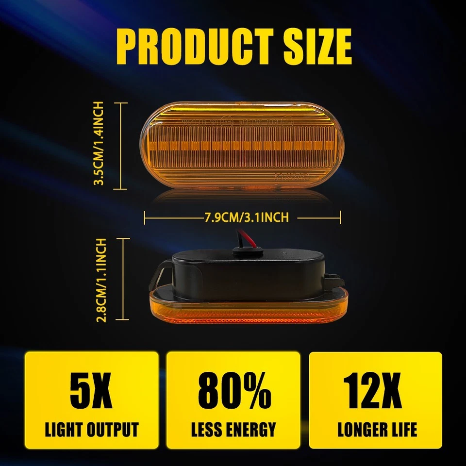 Switchback LED Side Sequential Marker Light For 1999-04 Volkswagen Passat 2-20x - Image 3 of 4