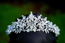 Silver Crystal Tiara Pale Blue Opal Bridal Crown Birthday Wedding Gift
