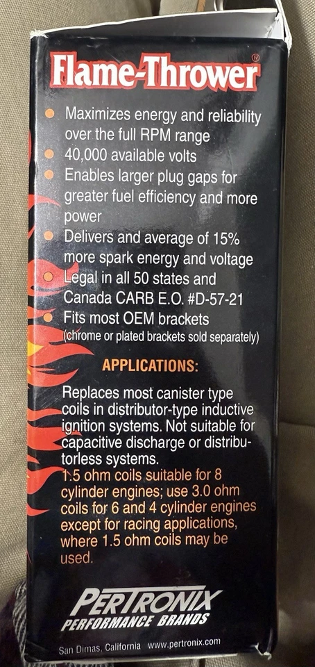 Lanzallamas PerTronix 40011 bobina de 40.000 voltios 1,5 ohmios, lleno de aceite negro Foto 2 de 4