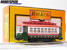 MTH RAILKING CHRISTMAS BUMP-N-GO TROLLEY W/ LEDS O GAUGE street car 30-5254 NEW