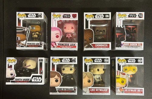 Funko Pop Star Wars Lot Darth Vader Luke Skywalk Princess Leia Chewbacca Moff