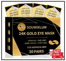 Under Eye Patches For Puffy Eyes 30Pairs, 24K Gold Eye Mask For Dark Circles and