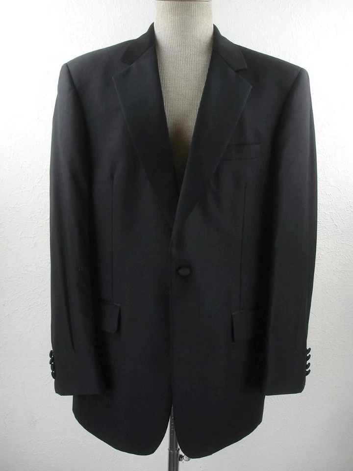 Men's sz 41R Jos. A Bank 2-Pc Formal Tuxedo Suit Black Pants 34 X 33 Satin Lapel - Image 2 of 4