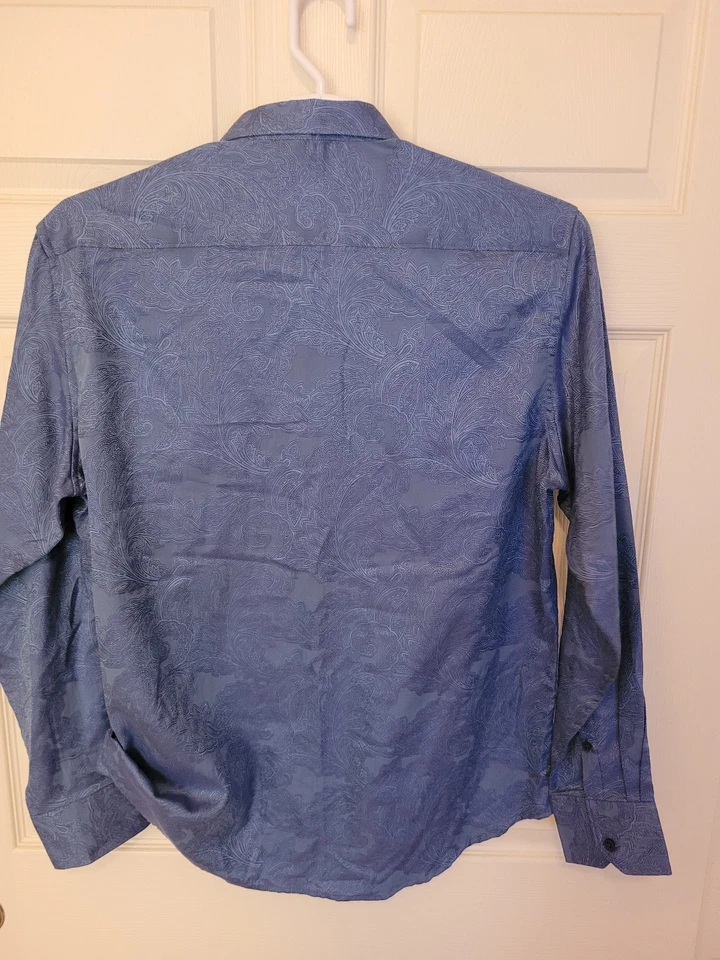 Camisa Robert Graham Para Hombre Grande Azul Floral Cachemira Puño Abatible Calce Clásico Foto 2 de 4