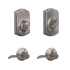 Camelot Satin Nickel Electronic Keypad Deadbolt and Passage Hall/Closet Accent H