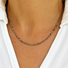 Natural Black Rutilated Quartz Choker Necklace 2mm Beaded Minimalist Women Gift