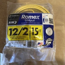 Southwire Romex SIMpull 12AWG/2C SOL with Ground Type NM-B Cable - Yellow, 15 ft