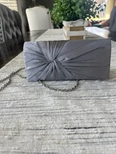 Charming Charlie RSVP Silver Pleated Evening Clutch Purse 