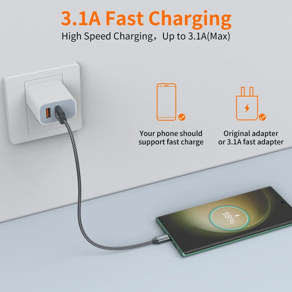 Short USB C Cable (1Ft 3-Pack) USB a to Type-C Charger Cord 3.1A  - Image 4 of 4