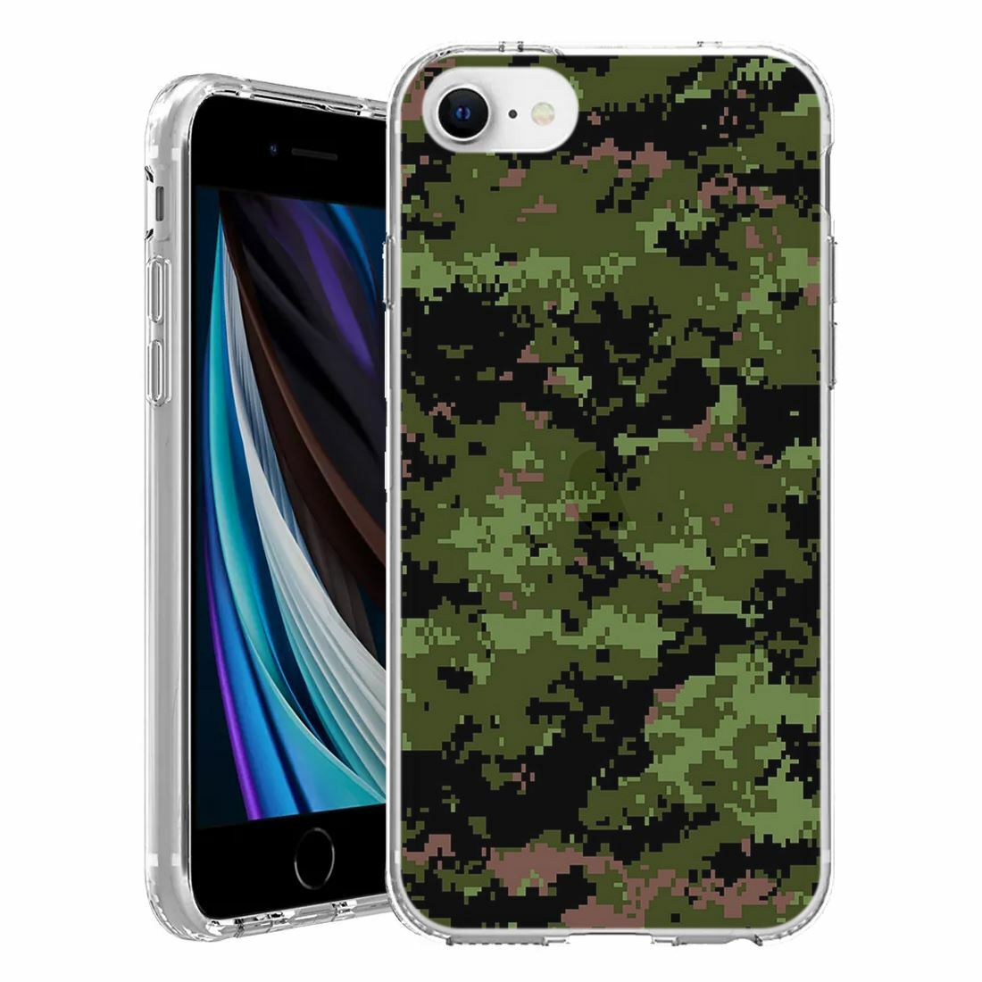 For Apple iPhone SE 3rd 2nd Gen TPU Case Cover+Glass(Digi Green Camo)