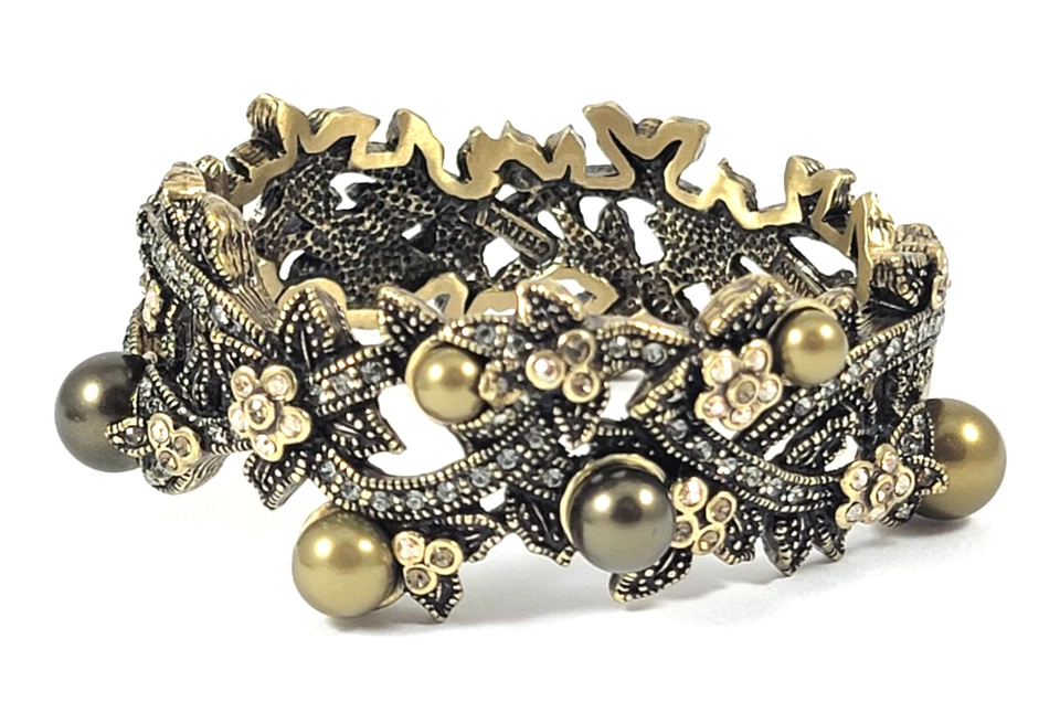 Raro Collar y Pulsera Heidi Daus Perla y Cristal Verde Oliva Gris Oscuro Foto 4 de 4