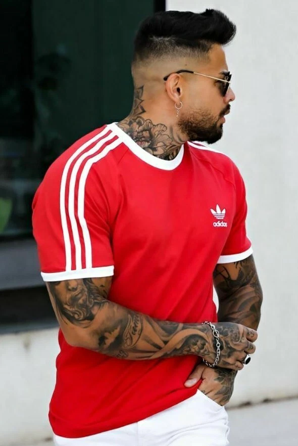 Adidas original 3 shop stripe t shirt mens
