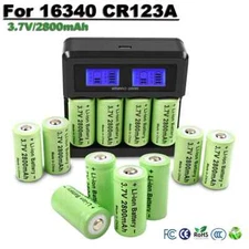 2800mAh 16340 Battery 3.7V Rechargeable Battery 4Pcs CR123A With LCD Charger