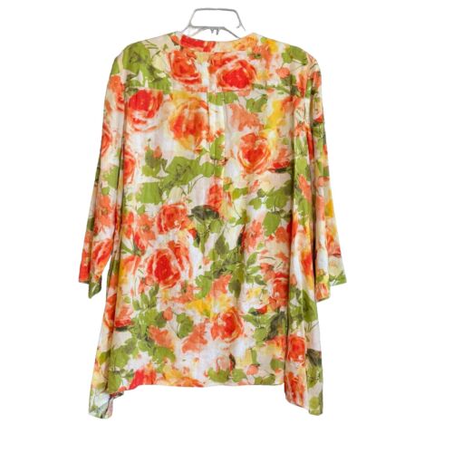Jones New York Sport Linen Womens Top Size XL Floral Button Tunic Long Sleeves - Picture 2 of 9