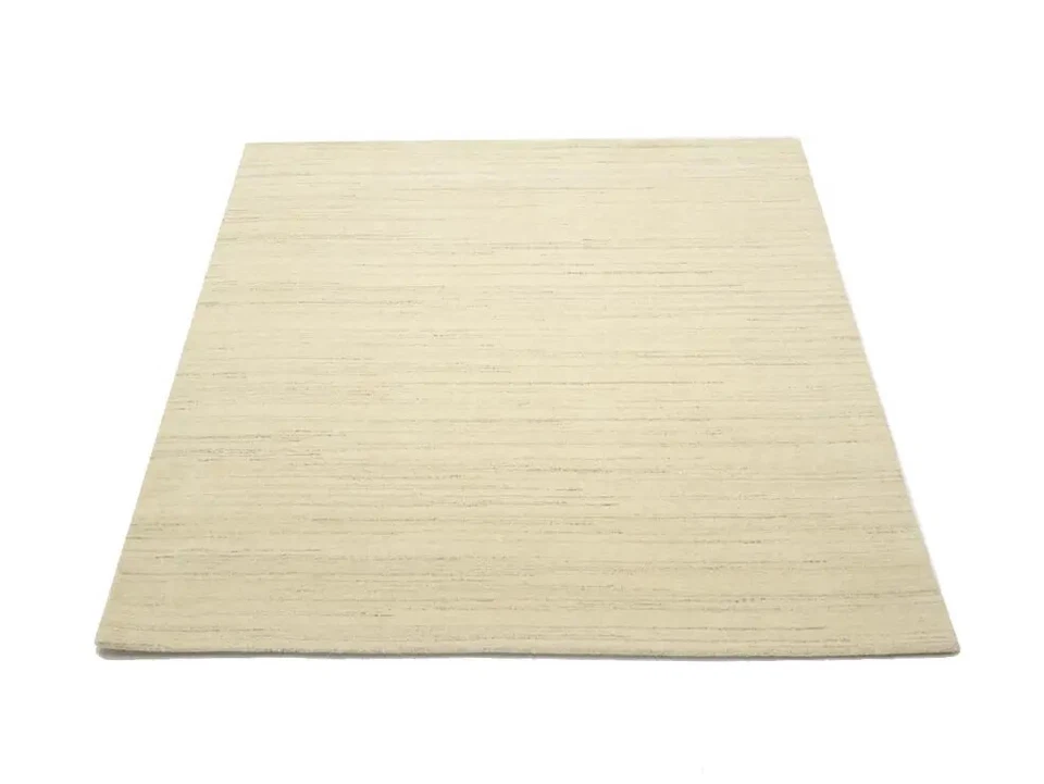 Cream Solid Hand-Loomed 6X6 Gabbeh Wool Square Rug Oriental Home Decor Carpet - Image 3 of 4