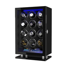 Automatic 12 Watch Winder LED Display Organizer Box Quiet Motor LCD Screen Black