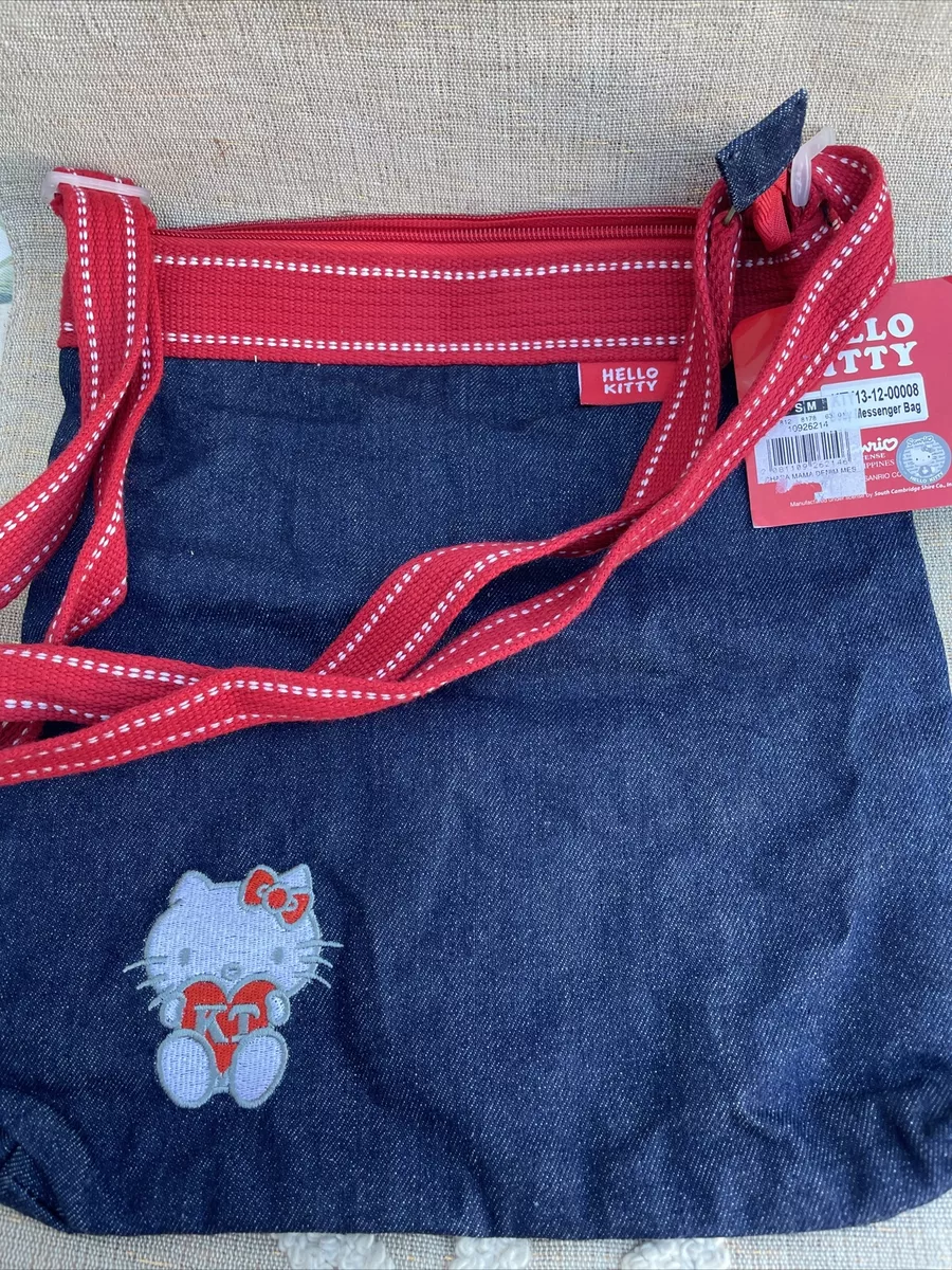 SANRIO HELLO KITTY Blue Denim & Red MESSENGER SHOULDER Bag