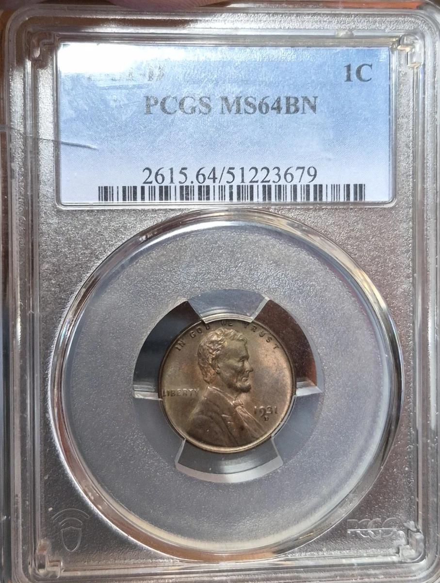 MS 64 Graded 1931 Year Lincoln Wheat US Small Cents (1909-1958
