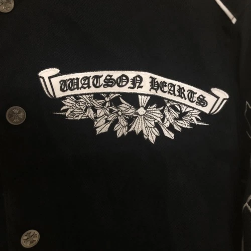 Watson Hearts Black Embroidered Skull Cross Bomber Jacket Snap-Front Button XS image 3