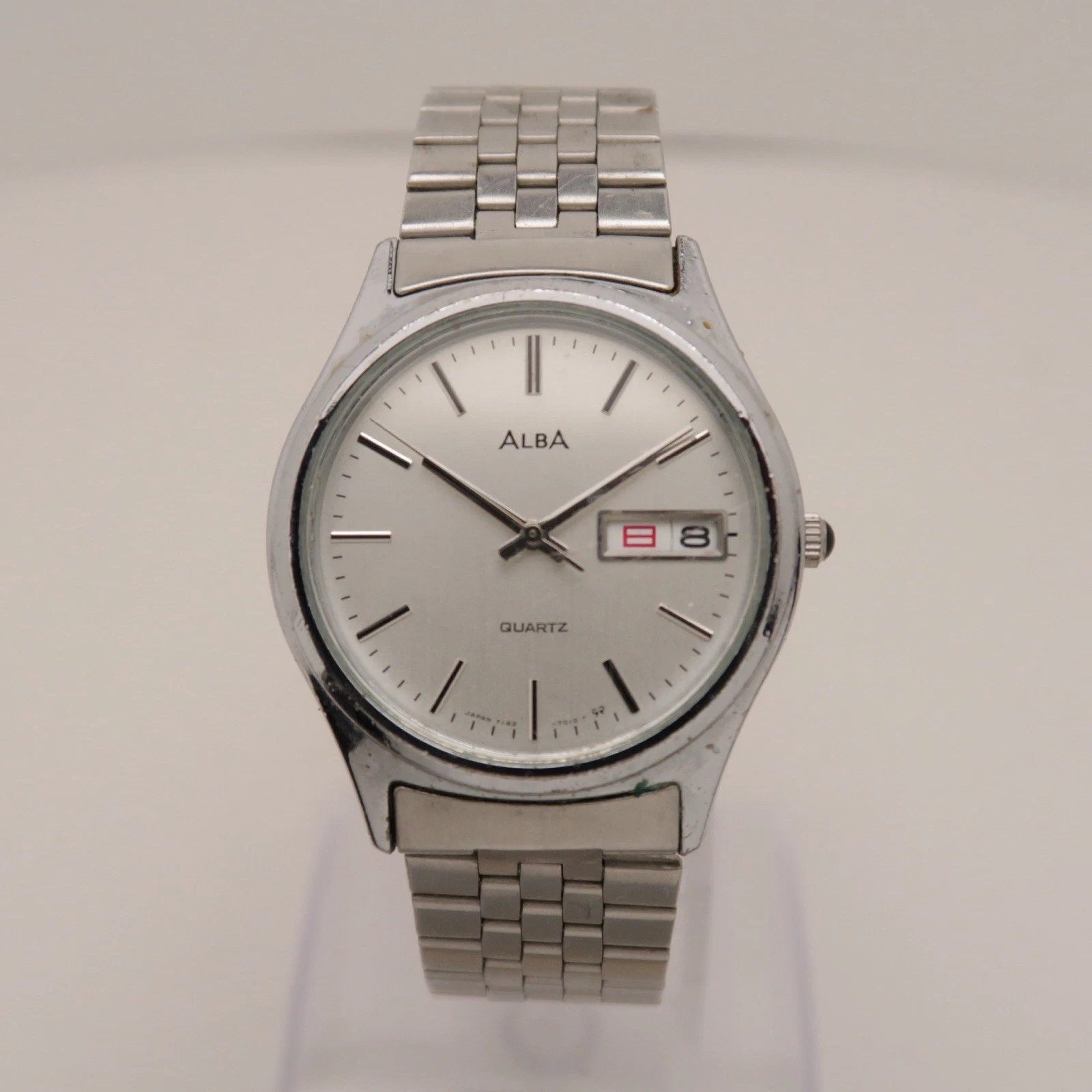 SEIKO ALBA Y143-7010 Silver Tone Analog Quartz Men Vintage Watch W310 *WORKING
